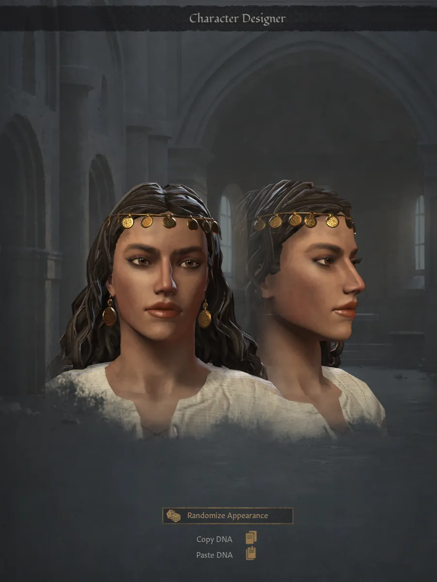 Arianne Martell CK3 character DNA preset shown from the front and side