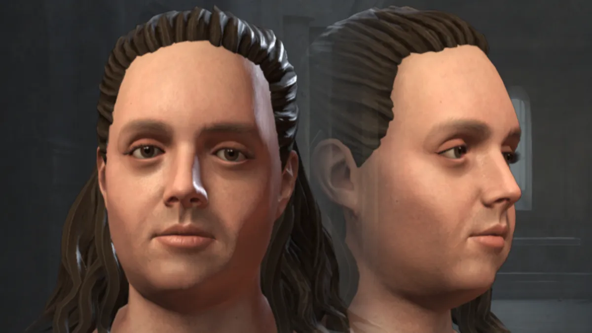 ShittyWriteNerd CK3 self-insert character shown from the front and side