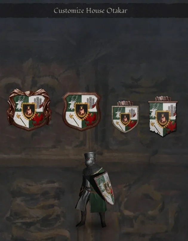 House Otakar coat of arms on CK3 shields and a knight