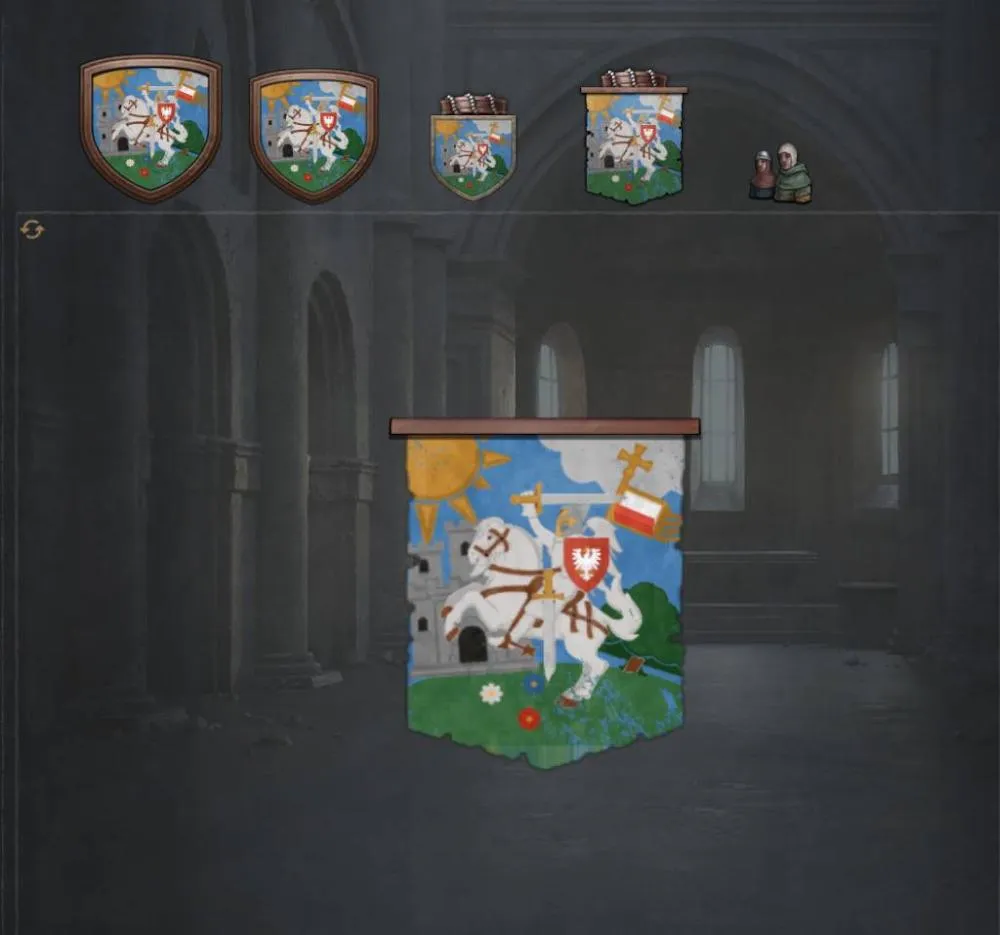 Blue Poland Winged Hussars coat of arms with a knight, castle and sun